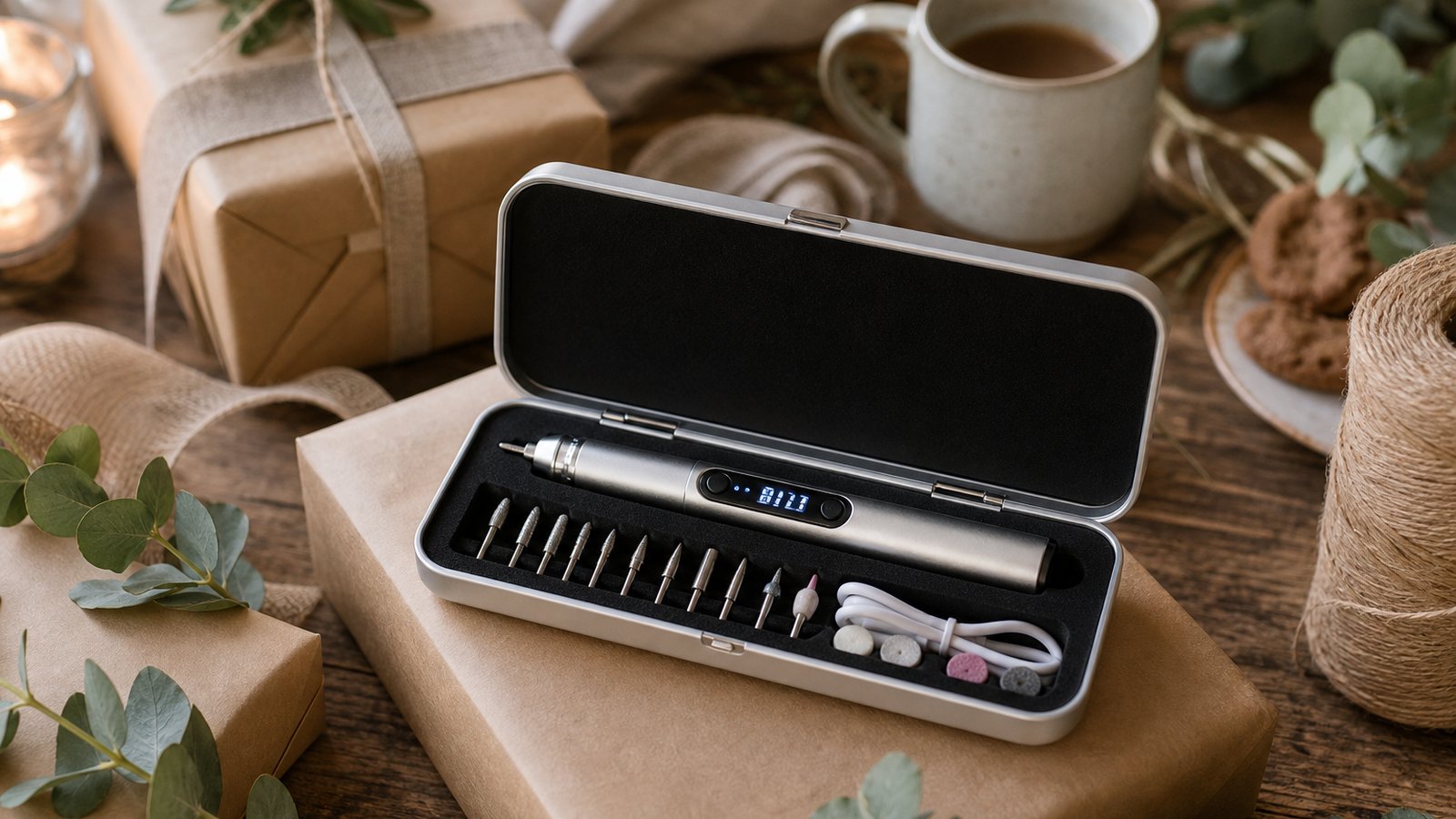 Gift-ready cordless engraving pen kit in aluminium case